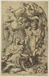 The Holy Family Near A Fountain<</b> by Francesco Brizio