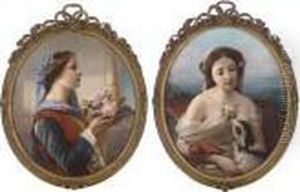 A Gift Of Summer Blooms; And A Maiden Tending To A Goat