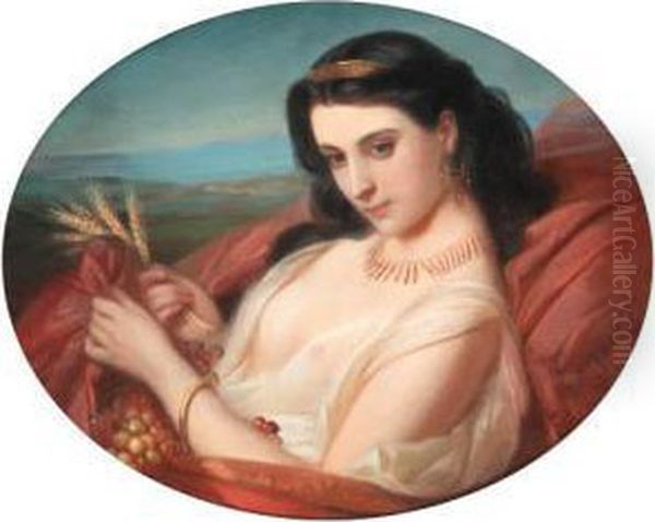 A Dark-haired Beauty Adorned
With Wheat And Grapes; And A Youngreclining Beauty Swathed In A Robe - view 1