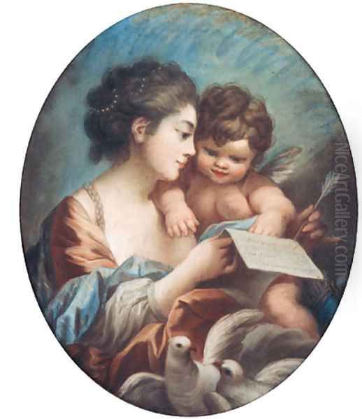 A young Woman with a Cupid in her Arm's holding a Letter - view 1