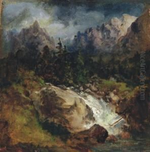 Waterfall In The Mountains by Sandor Brodszky