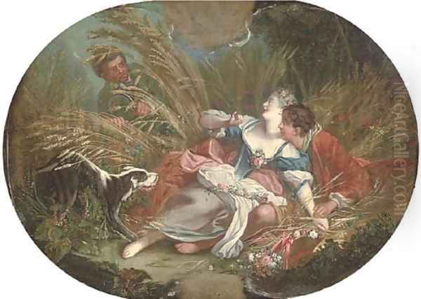 A wheat field with an amorous couple, surprised by a voyeur - view 1