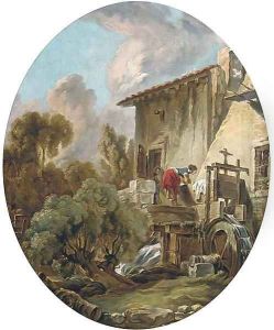 A woman washing clothes at a mill by Francois Boucher