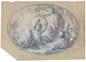 Putti gathering fruit from a tree by Francois Boucher