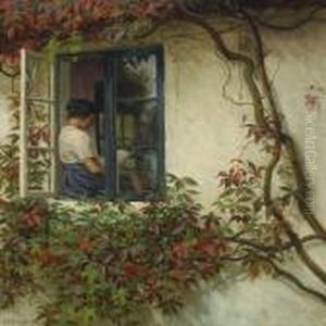 Scenery With A Young Woman At The Windowsill by Alfred K. Harald Broge