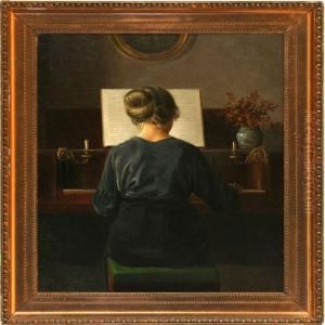 Interior With A Womanplaying The Piano