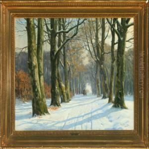 Winter Forest With Ahorse-drawn Carriage by Alfred K. Harald Broge