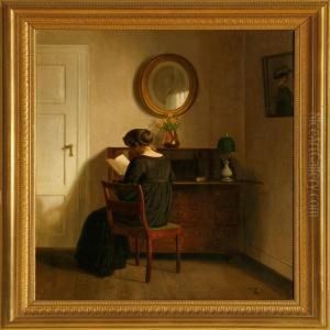 Interior With A Woman Sitting At The Bureau Interior With A Woman Sitting At The Bureau