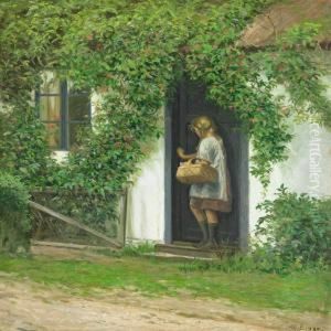A Young Girl With A Basket by Alfred K. Harald Broge