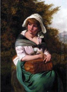 Young Girl Seated With A Basket
