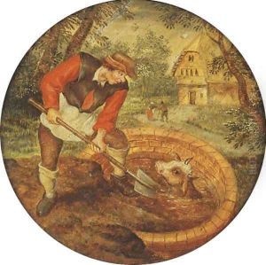 To fill the well once the calf has fallen in by Pieter The Younger Brueghel