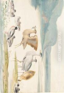 River Landscape With Herons, Bitterns And Ducks by Johannes Bronkhorst