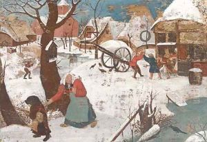 A winter landscape with peasants in a village