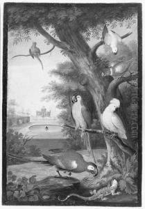 Parrots And A Lizard In A Palatial Garden Parrots And A Lizard In A Palatial Garden