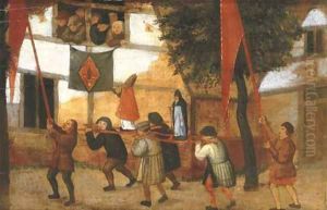 A religious procession in a village a fragment by Pieter The Younger Brueghel