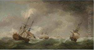 Frigates Shortening Sails Offshore