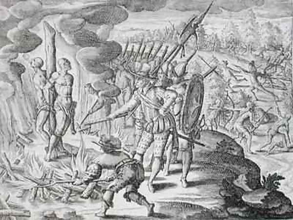 Execution of two Payagua Indians accused of killing Juan de Ayolas - view 1