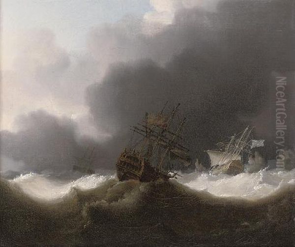 Ships Of The Red Squadron Reefed Down In A Gale - view 1
