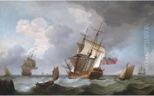 A British Man Of War And Other Vessels In A Heavy Sea Leaving Harbour