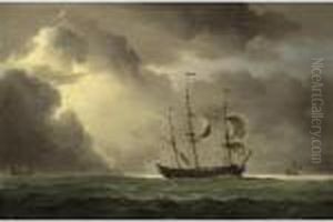 A Man-of-war And Other Shipping In An Approaching Storm