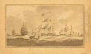 A Man Of War And Other Shipping Under Sail