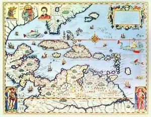 Map of the Caribbean islands and the American state of Florida