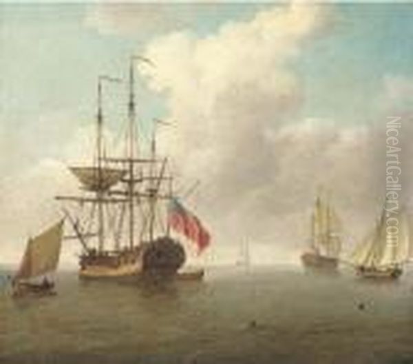 A Small Man-'o'-war At Anchor With Cutters Under Sail - view 1