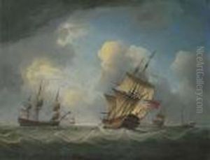 A Royal Naval Squadron Of The Red Offshore In A Heavy Swell