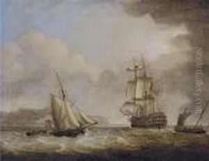 A British Royal Naval Two-decker In The Channel Off Dover by Charles Brooking