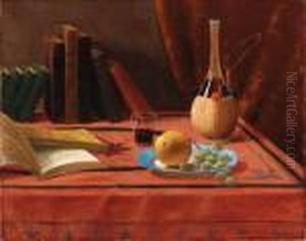 Still Life With Carafe, Books And Fruit - view 1