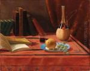 Still Life With Carafe, Books And Fruit by Nicholas Alden Brooks