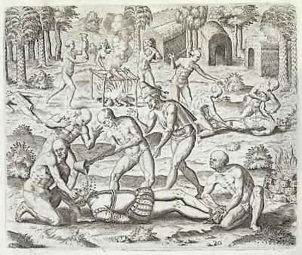 Cannibals in Darien, Panama, capturing Spaniards - view 1