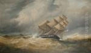 A Man Of War In A Storm by William Broome Of Ramsgate