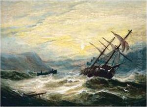 Wreck Of A Brig Off The Yorkshire Coast by William Broome Of Ramsgate