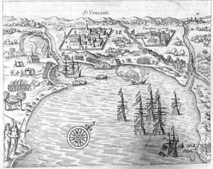 The Fleet of Joris van Spilbergen (c.1568-1620) reaching Brazil at Sao Vicente