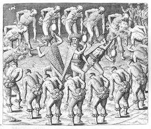 Tupinamba Indians observed by Hans Staden during his voyage to Brazil by Theodore de Bry
