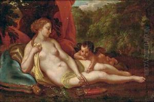 Venus and Cupid in a landscape by Antonio Bellucci