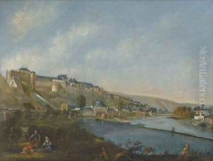 A river landscape with a German fortified town by Bernardo Bellotto