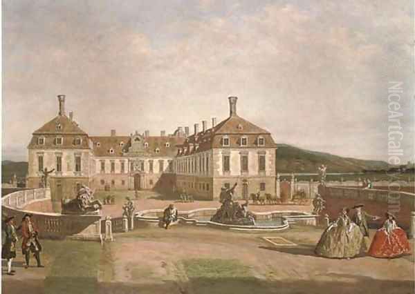 Elegant figures in the courtyard of a chateau - view 1