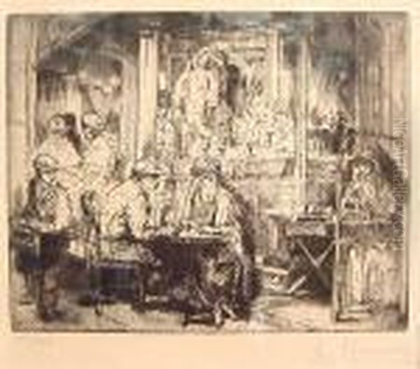 ''cafe Interior'', Etching &amp; Drypoint, Signed. Framed - view 1