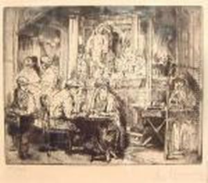 ''cafe Interior'', Etching &amp; Drypoint, Signed. Framed
