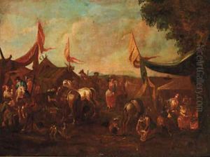 A cavalry encampment by Pieter van Bloemen