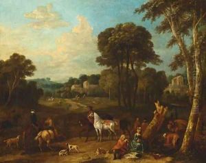A hunting party at rest in a landscape