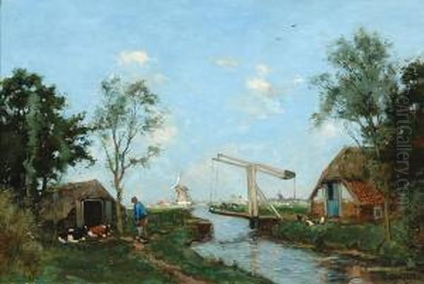 Summer Landscape With Mill And Drawbridge - view 1
