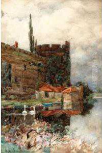 Swans Near The Boat House by Alexander Kellock Brown