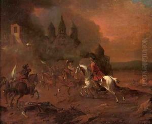 A cavalry skirmish before a town