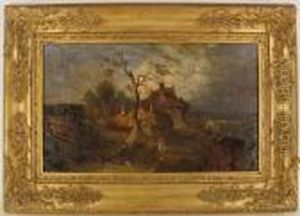 Figures Andcottages In Landscape