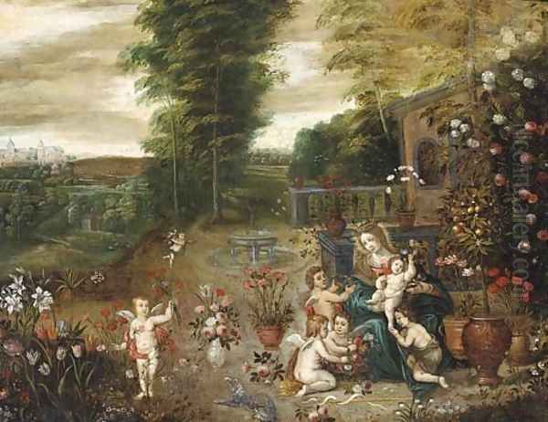 The Madonna and Child seated in a garden with the Infant Saint John the Baptist and putti - view 1