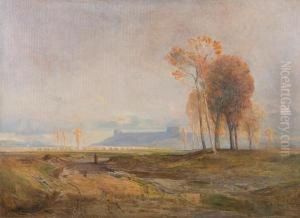 Italian Landscape With Bridge And Fortifiedtown by John Alfred Arnesby Brown