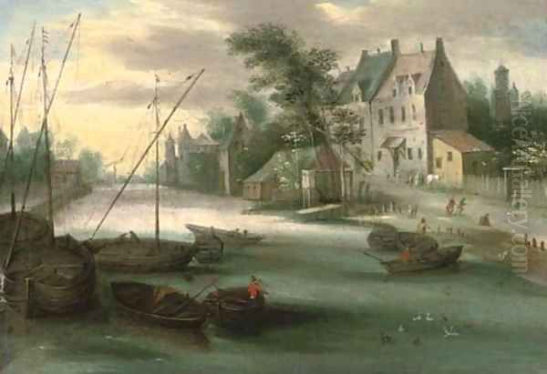 A riverside town with boats in the foreground - view 1